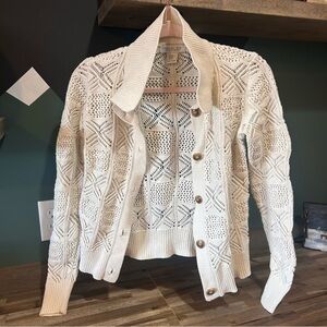 Women’s Rachel Zoe Cream Crochet Knit Cardigan Sweater Boho Size Extra Small